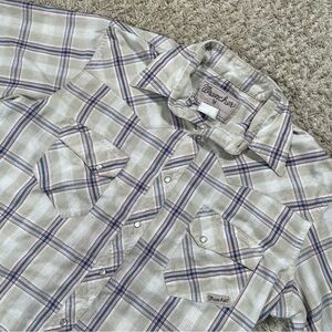 Wrangler Men's Casual Plaid Snap Shirt Size M - Cream Western Cowboy Rodeo